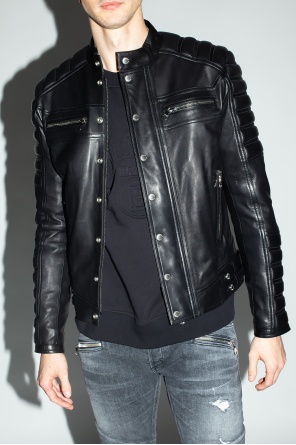 Leather jacket with logo monogram balmain